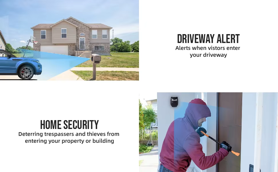 Driveway Alarm Wireless Outside Weatherproof, 328 ft Long Range Wireless Outdoor Driveway Sensor Alert, 1 Alarm and 2 PIR Sensor