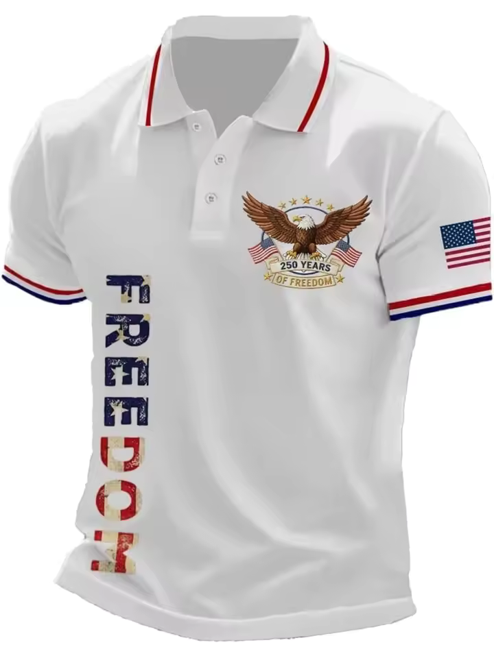 Men's USA 250th Anniversary Polo Shirt 3D Print Bald Eagle Patriotic Short Sleeve Casual Breathable Top